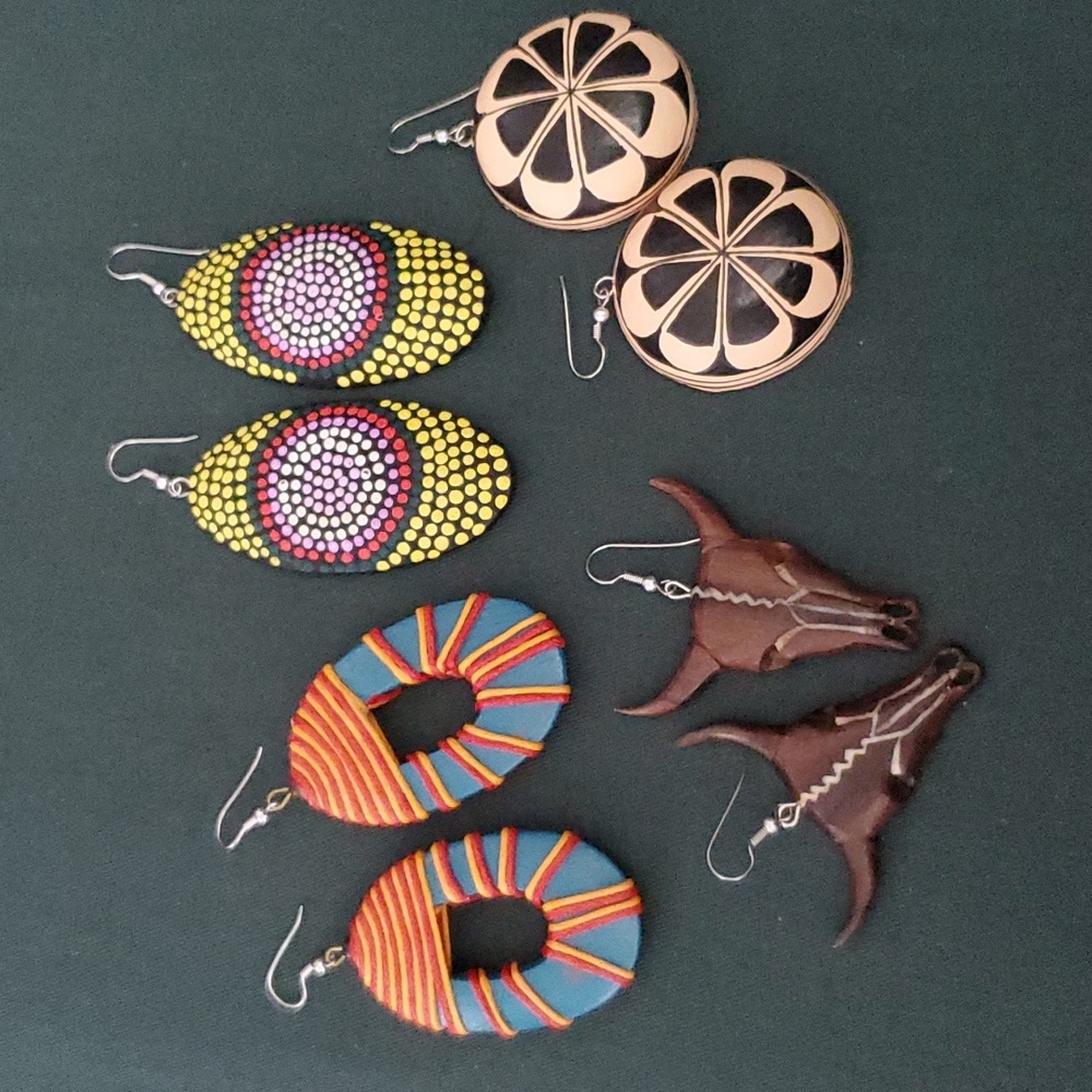 4 Pairs of Handcrafted Wood Earings